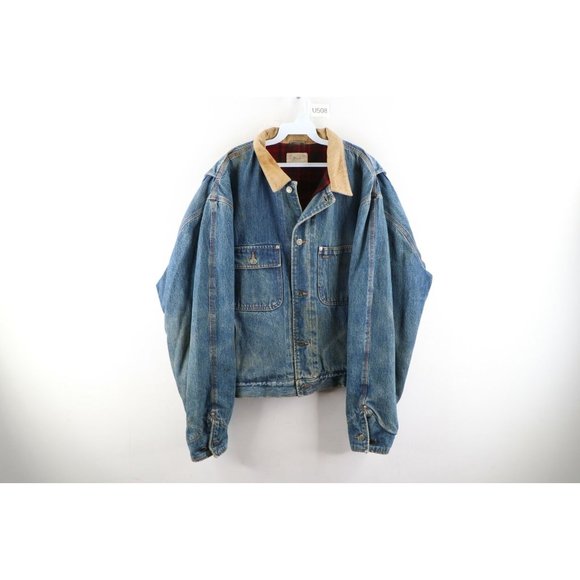 Vintage 90s Ralph Lauren Mens XL Wool Lined Distressed Denim Trucker Jacket USA